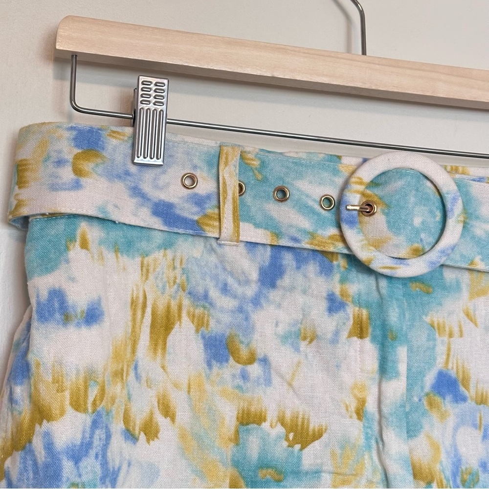 Christian Lacroix Women's Size M High Waist Watercolor Linen Blend Belted Shorts - Picture 3 of 6